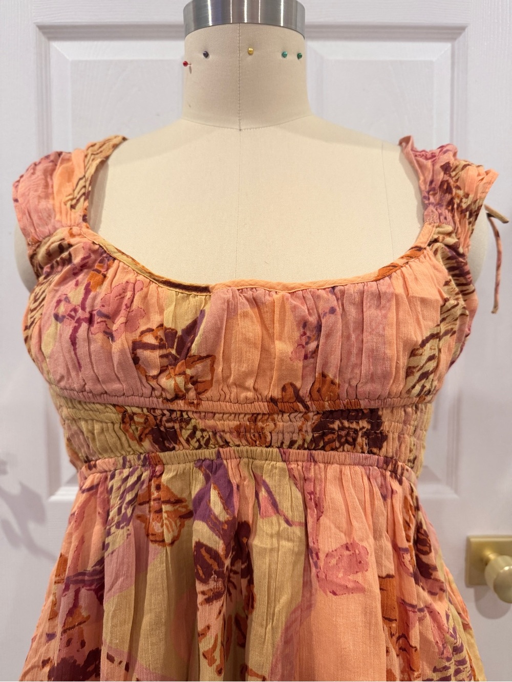 BNWOT Free People Floral Print Smocked Bodice Mini Dress in Orange - L - Picture 5 of 16